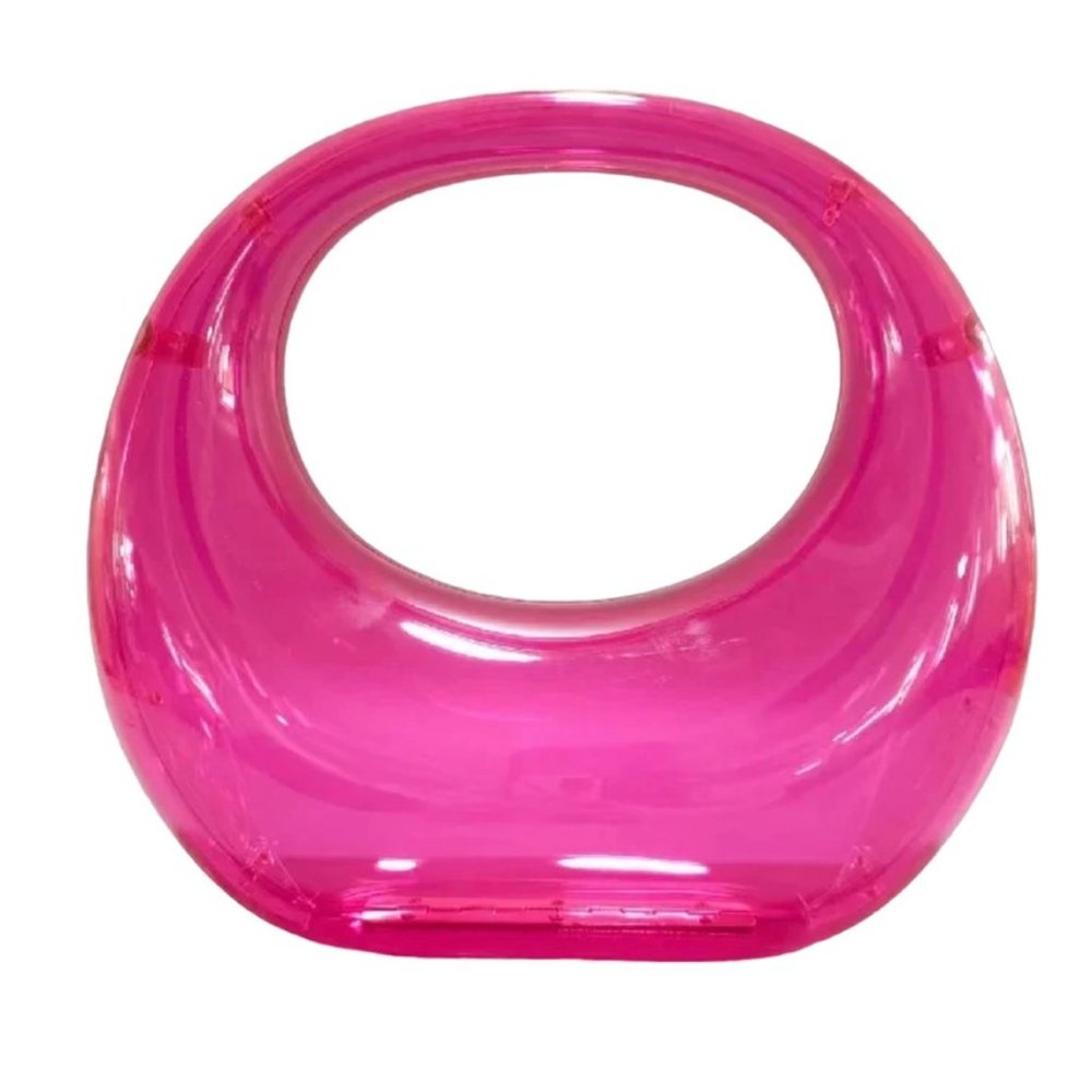 Mod Pod Purse Neon Translucent pink acrylic Kiss lock purse with chain strap.